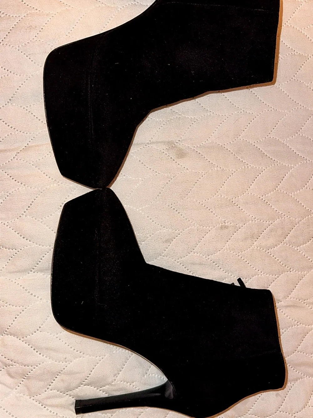 Miu Miu Black Suede Platform Ankle Booties with Gold Zip